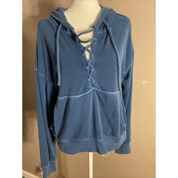 Free People Tops - Free People Movement Sweatshirt Teal Hooded Kangaroo Pocket Sz XS Oversized